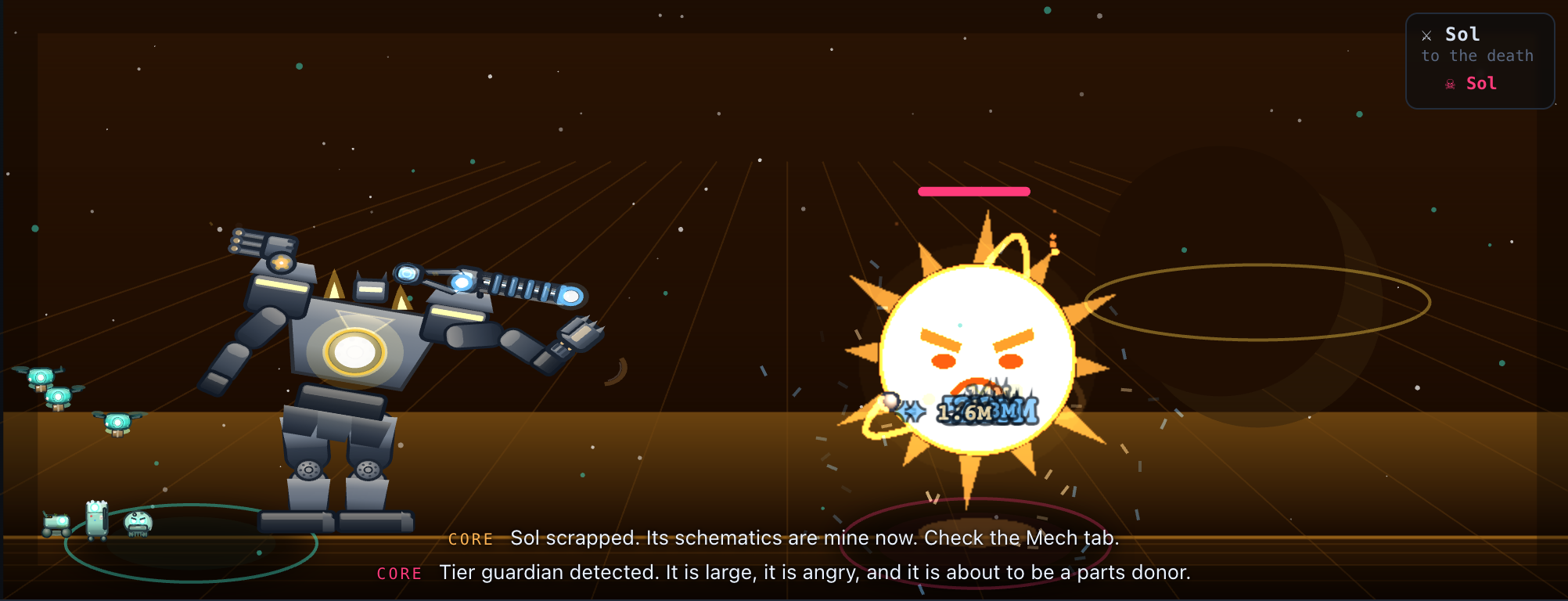 An overlord duel against Sol in the corona arena